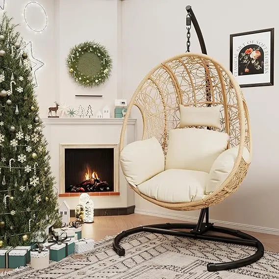 Hanging Egg Chair with Stand - Egg Swing Chair Outdoor Indoor Patio Wicker Chair Swing Hammock Egg Chairs 400lbs Capacity for Ou