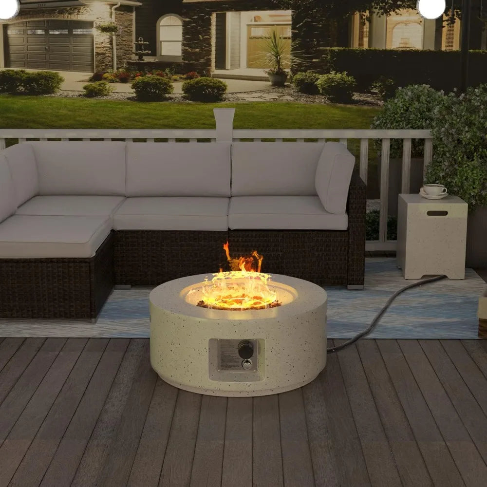 Outdoor Propane Fire Pit 40,000 BTU 28-inch Round Concrete Natural Gas Fire Table Outside Outdoor Propane Fire Pit