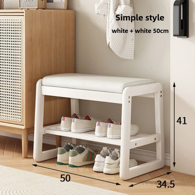 Teng woven shoe changing stool, entrance door, home door, multi-layer storage, solid wood, can sit on shoe stool