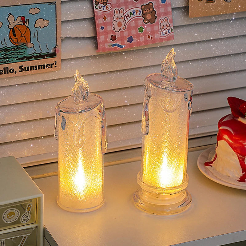 LED Candles Crystal Lamp Led Flameless Candles Operated Pillar Candles with Realistic Flame Light Desk Lamp Decorative Candles