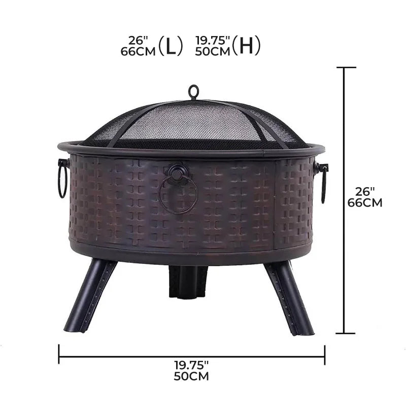 26 Inch Fire Pits for Outside Wood Burning Firepit with Fire Pit Poker and Cover for Backyard,Garden,Camping