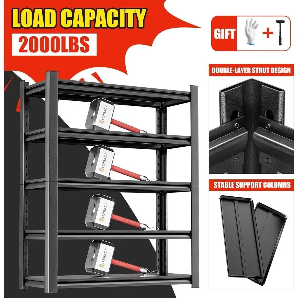 Metal Garage Storage Shelving Unit, 5-Tier Heavy Duty Adjustable Utility Shelves, Industrial Steel Shelving for Garage