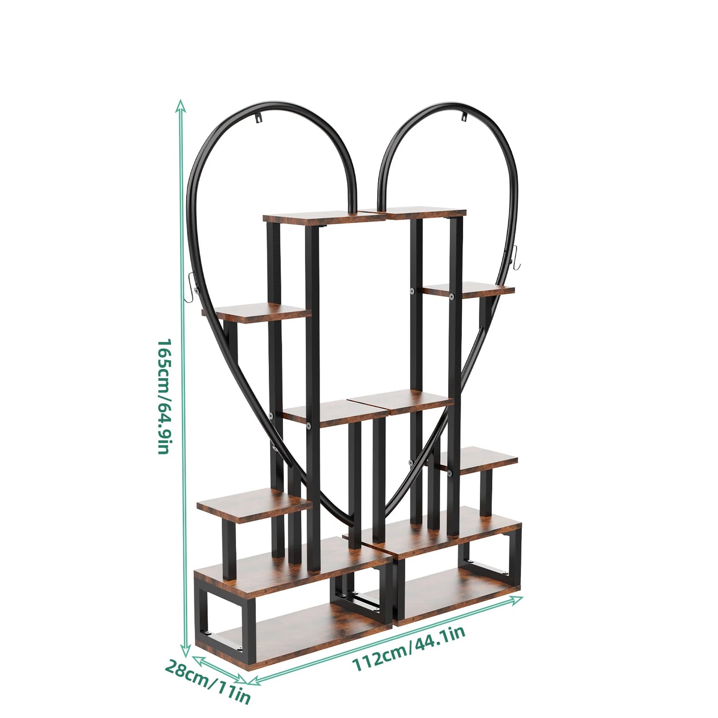 6 Tier Wood and Metal Plant Flower Rack Stand Storage Display Shelf Heart Shaped for Garden Balcony Living Room