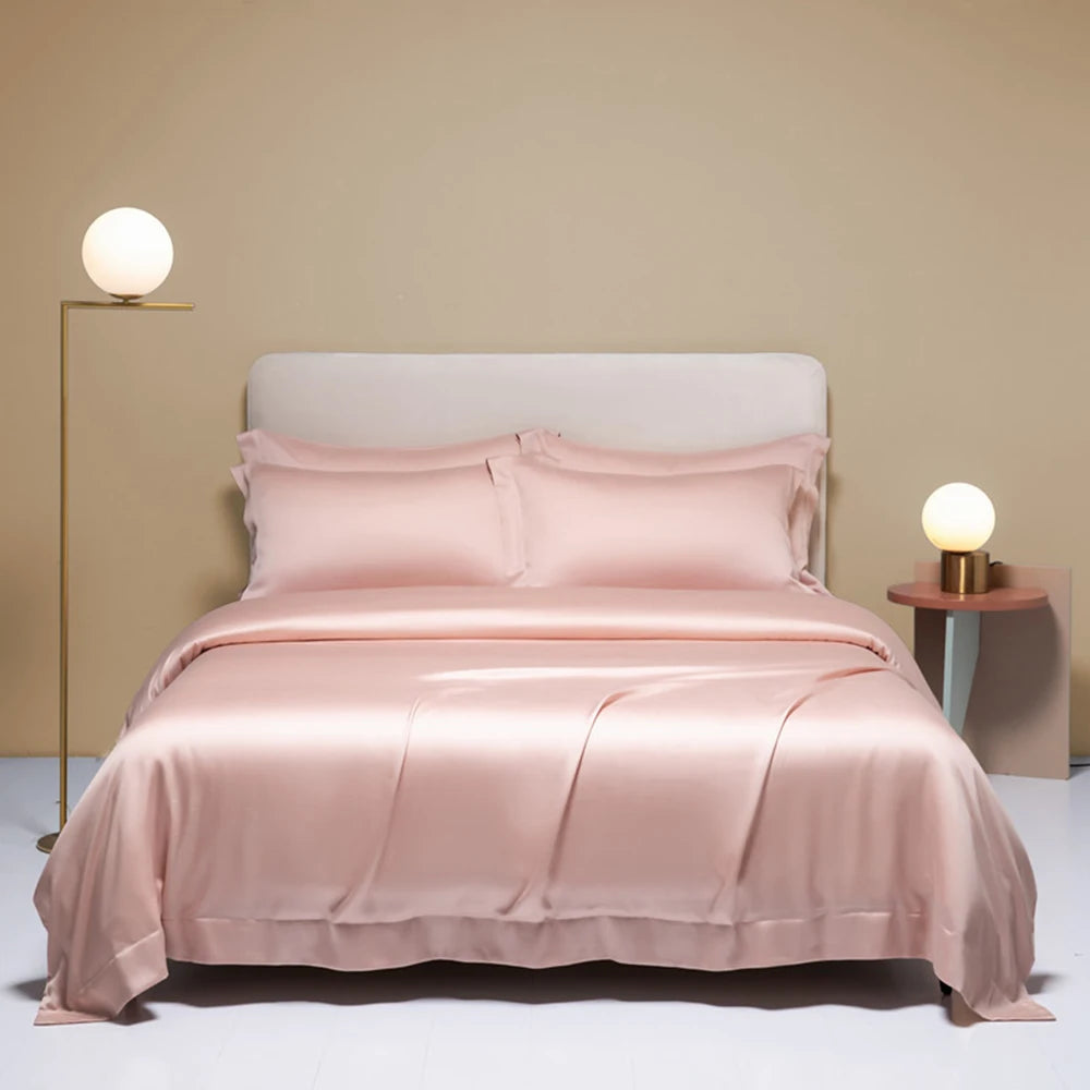 Liv-Esthete Pure Pink 100% Silk Bedding Set Solid Color Duvet Cover Pillow Case Bed Sheet Quilt Cover Double King Queen Bed Sets