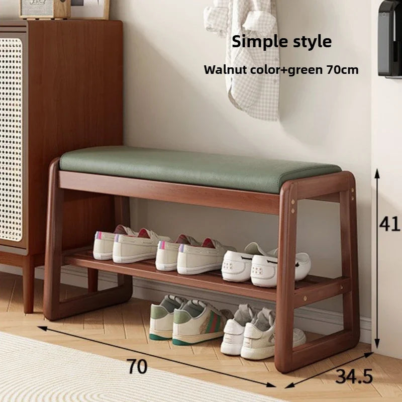 Teng woven shoe changing stool, entrance door, home door, multi-layer storage, solid wood, can sit on shoe stool