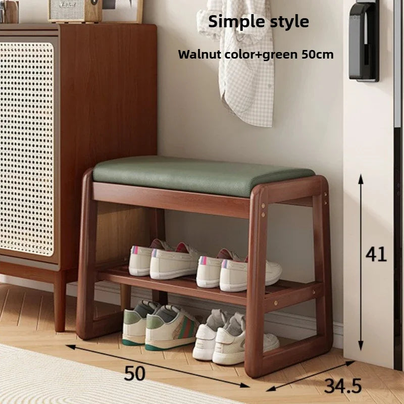 Teng woven shoe changing stool, entrance door, home door, multi-layer storage, solid wood, can sit on shoe stool