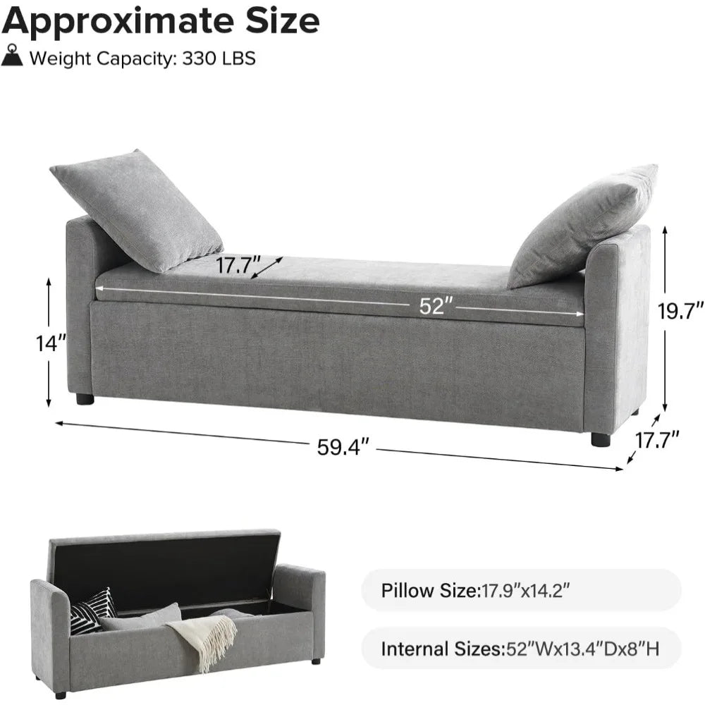 EcoHarbor Storage Ottoman Bench with Pillows, End of Bed Bedroom Bench with Arms, Footrest Stool for Living, Dining Room