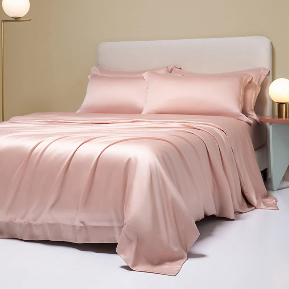 Lofuka Luxury Dark Gray 100% Pure Silk Bedding Set Beauty Double Queen King Quilt Cover Flat Sheet Pillowcase For Healthy Sleep