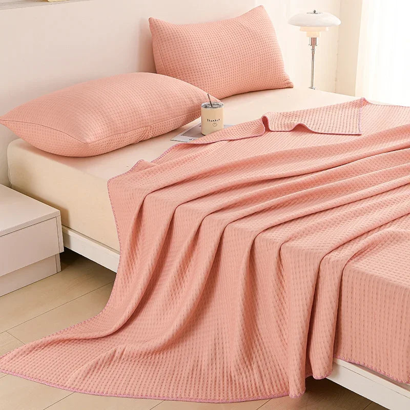 Waffle Plaid Ice Silk Summer Quilt Double Side Cool Feel Silk Air Conditioning Duvet Skin-friendly Breathable Cooling Blanket