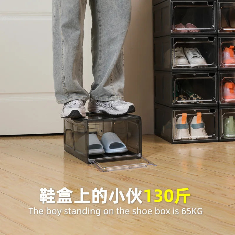 Magnetic hard plastic transparent drawer shoe box suitable for shoe storage box, space saving shoe rack shoe cabinet