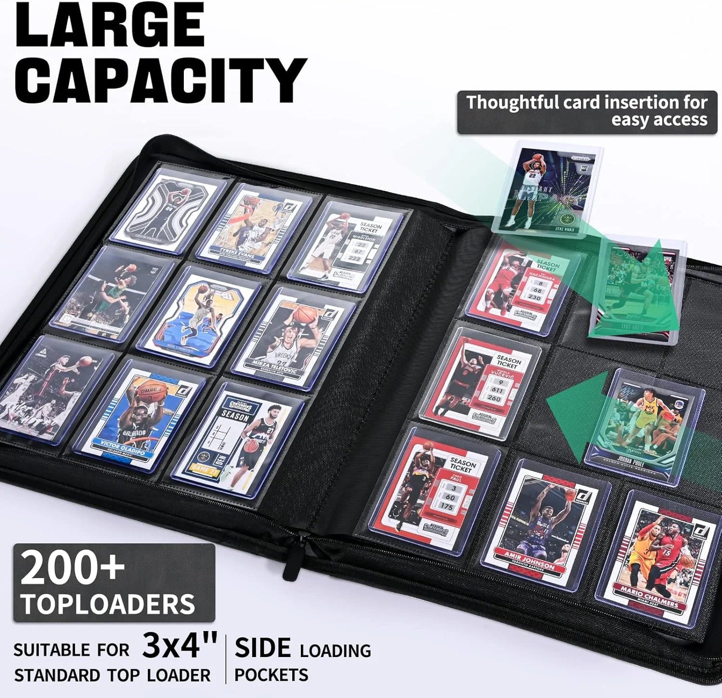 Toploader Card Binder, 9-Pocket Trading Card Album Holder fits for 3 x 4'' Top Loader, Double-sided Card Display Storage Carry