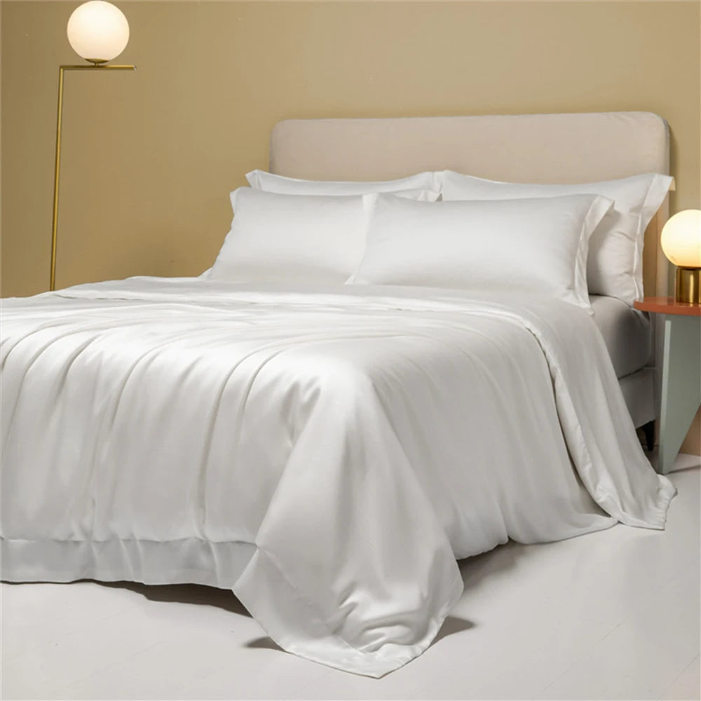 Lofuka Luxury Dark Gray 100% Pure Silk Bedding Set Beauty Double Queen King Quilt Cover Flat Sheet Pillowcase For Healthy Sleep