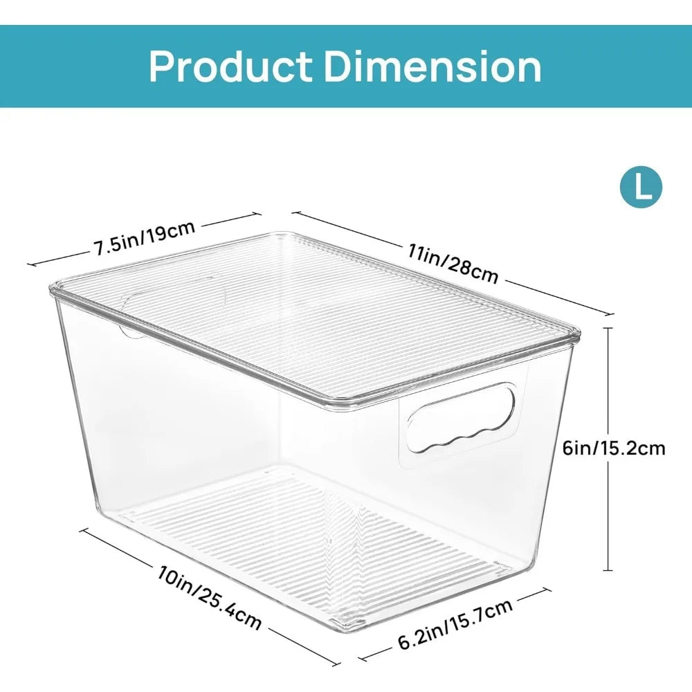 8 Pack Clear Stackable Storage Bins with Lids, Large Plastic Containers for Kitchen, Fridge, Cabinet, Bathroom Organizer
