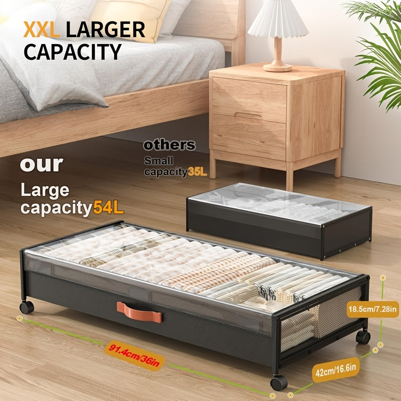 Large Under Bed Storage with Wheels, Under Bed Storage Containers with Clear Window&Label, Rolling Under Bed Storage Metal Drawer for Clothes, Shoes, Toys, Blankets, Books, Under-Bed Storage