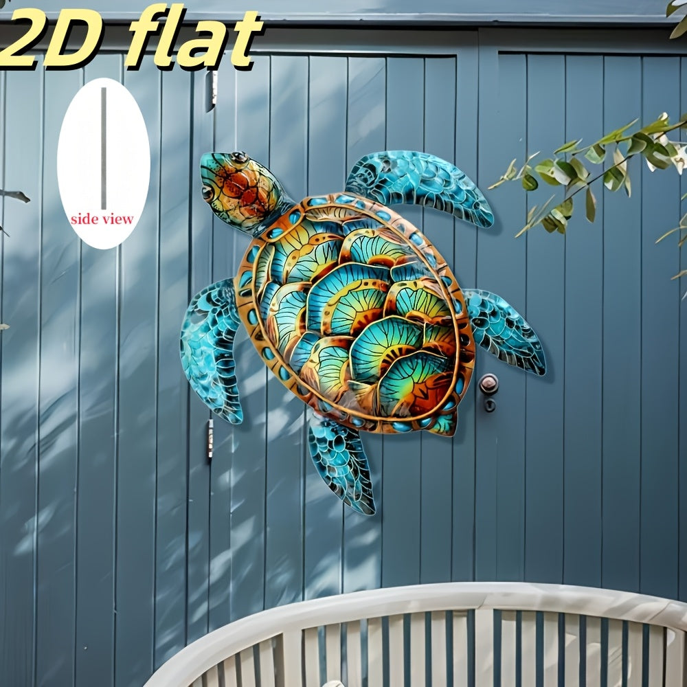 2D Flat, 2D flat-1pc, metal turtle wall art, coastal turtle decoration, 2D metal wall decoration, suitable for home, garden, and wall decoration, 2D Flat
