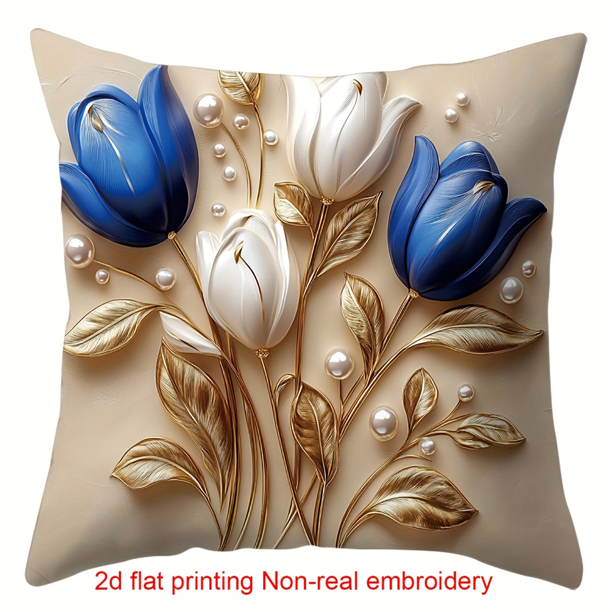4pcs Bohemian Style Floral Print Zipper Pillowcases - 17.72" Polyester, Contemporary Geometric Patterns in Blue, White, and Golden, Perfect for Home Sofa and Bedroom Decor, Bedroom Decor | Floral Print Pillows | Durable Polye