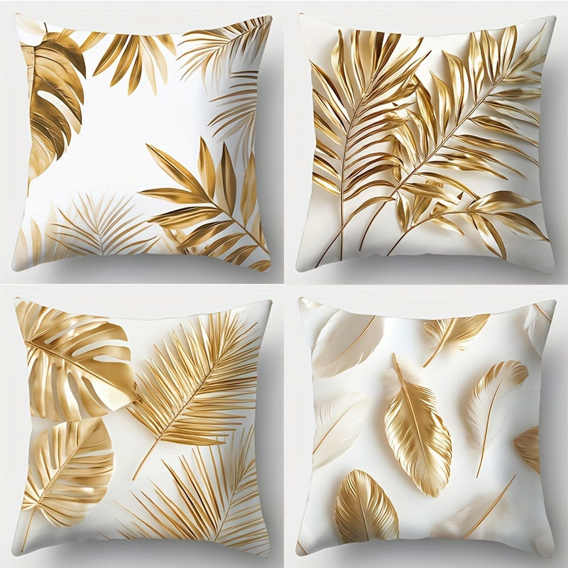 4pcs Golden Leaf Pattern Delicate Texture Pillowcase, 17.72 x 17.72 inches, Room Decoration, Office Decoration, Living Room Decoration, Sofa Decoration, Without Pillow Core