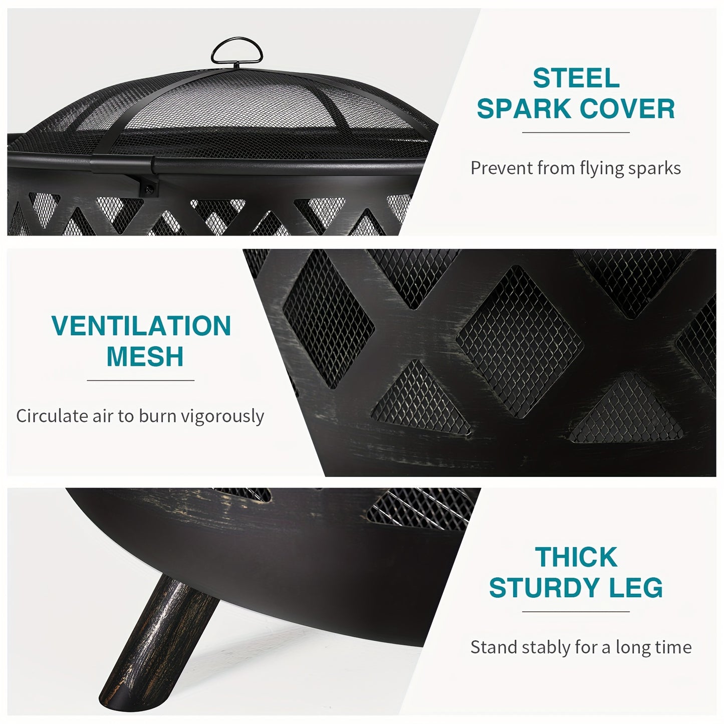 30" 2-in-1 Fire Pit with Metal BBQ Grill & Spark Screen - Durable Zinc Alloy Outdoor Fire Pit for Patio, Backyard, and Garden Use - Black Wood Burning Design with Handles for Easy Handling