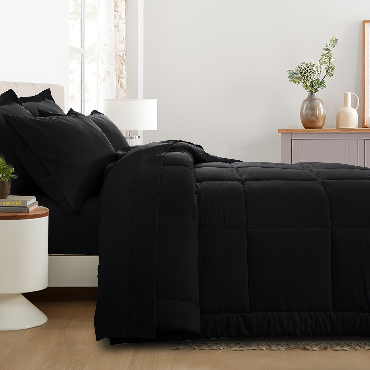 7pcs Ultra-Soft Bed In A Bag, Down Alternative Bedding Sets with All Season Quilted Comforter, Flat Sheet, Fitted Sheet, Pillowcases - Gifts for The Family And Friends, RUIKASI, Machine Washable, Polyester 100, Acrylic 15, Sa