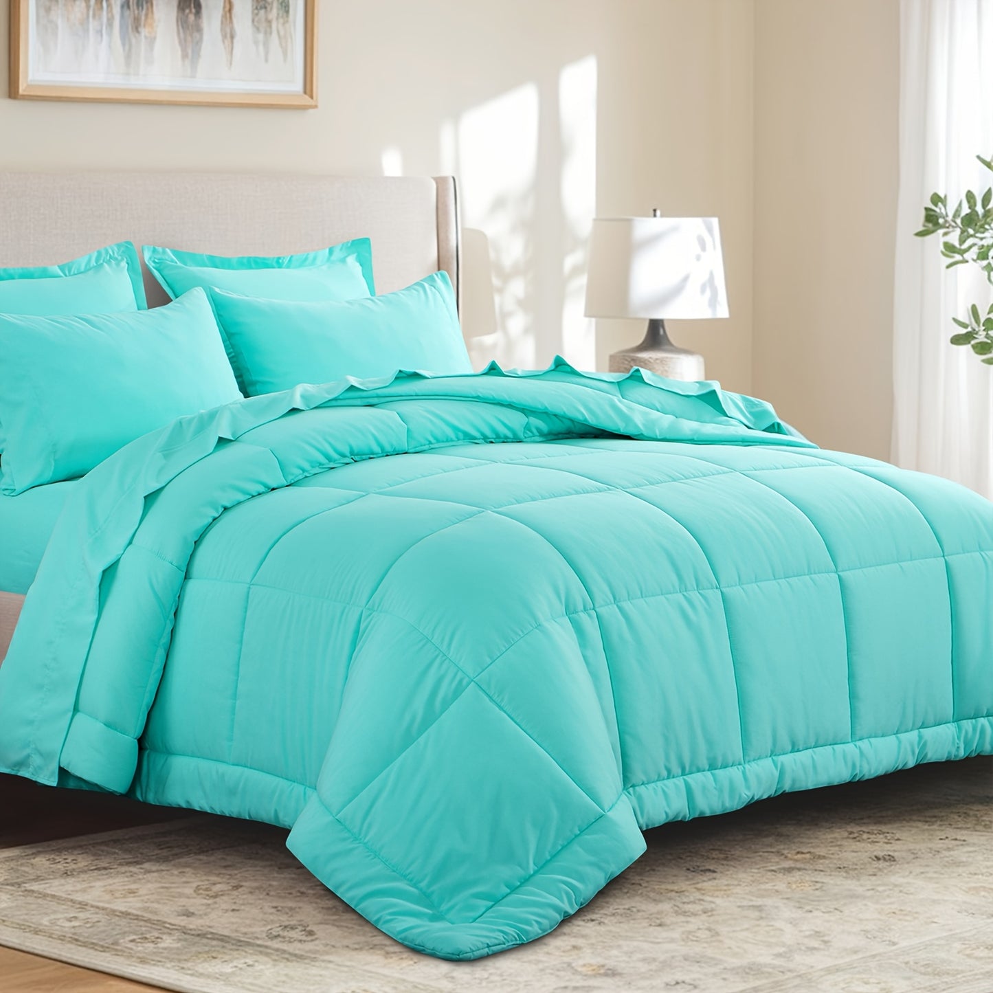 7pcs Ultra-Soft Bed In A Bag, Down Alternative Bedding Sets with All Season Quilted Comforter, Flat Sheet, Fitted Sheet, Pillowcases - Gifts for The Family And Friends, RUIKASI, Machine Washable, Polyester 100, Acrylic 15, Sa