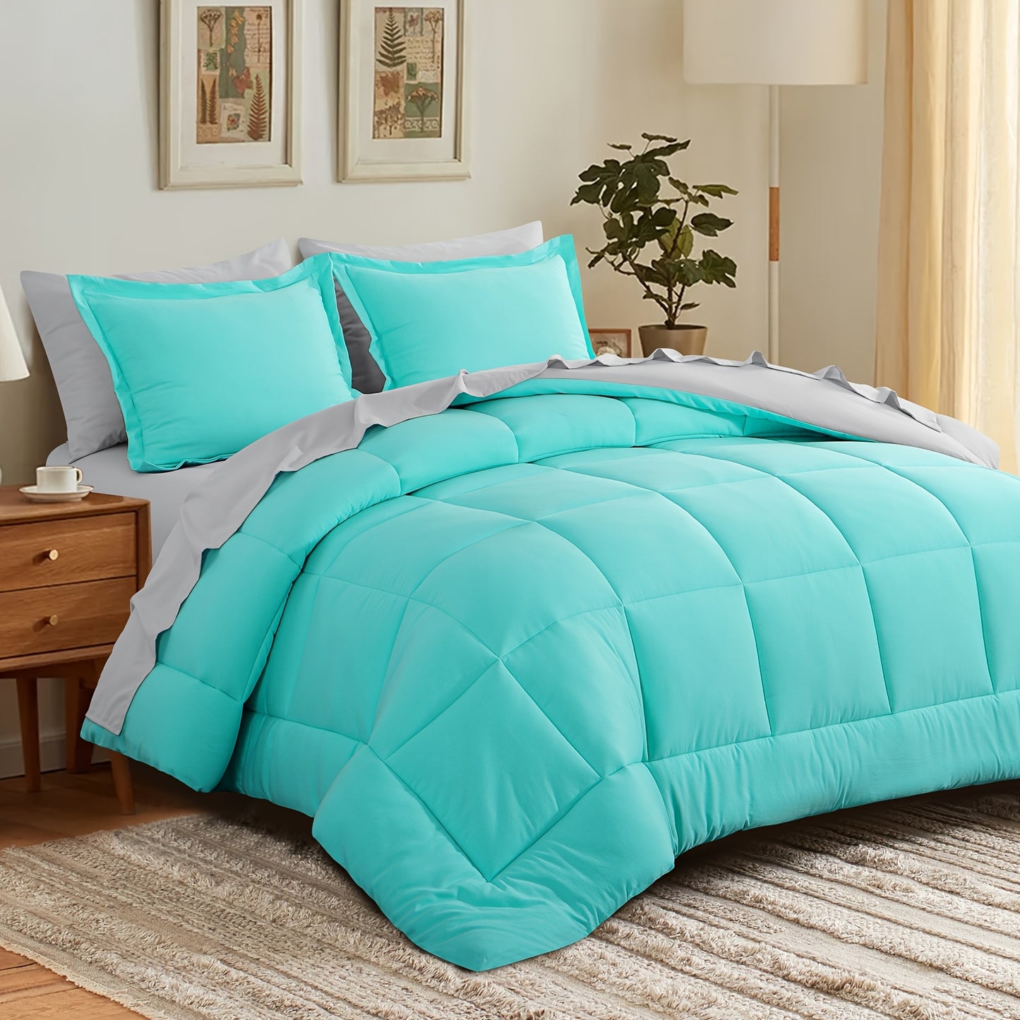 7pcs Ultra-Soft Bed In A Bag, Down Alternative Bedding Sets with All Season Quilted Comforter, Flat Sheet, Fitted Sheet, Pillowcases - Gifts for The Family And Friends, RUIKASI, Machine Washable, Polyester 100, Acrylic 15, Sa