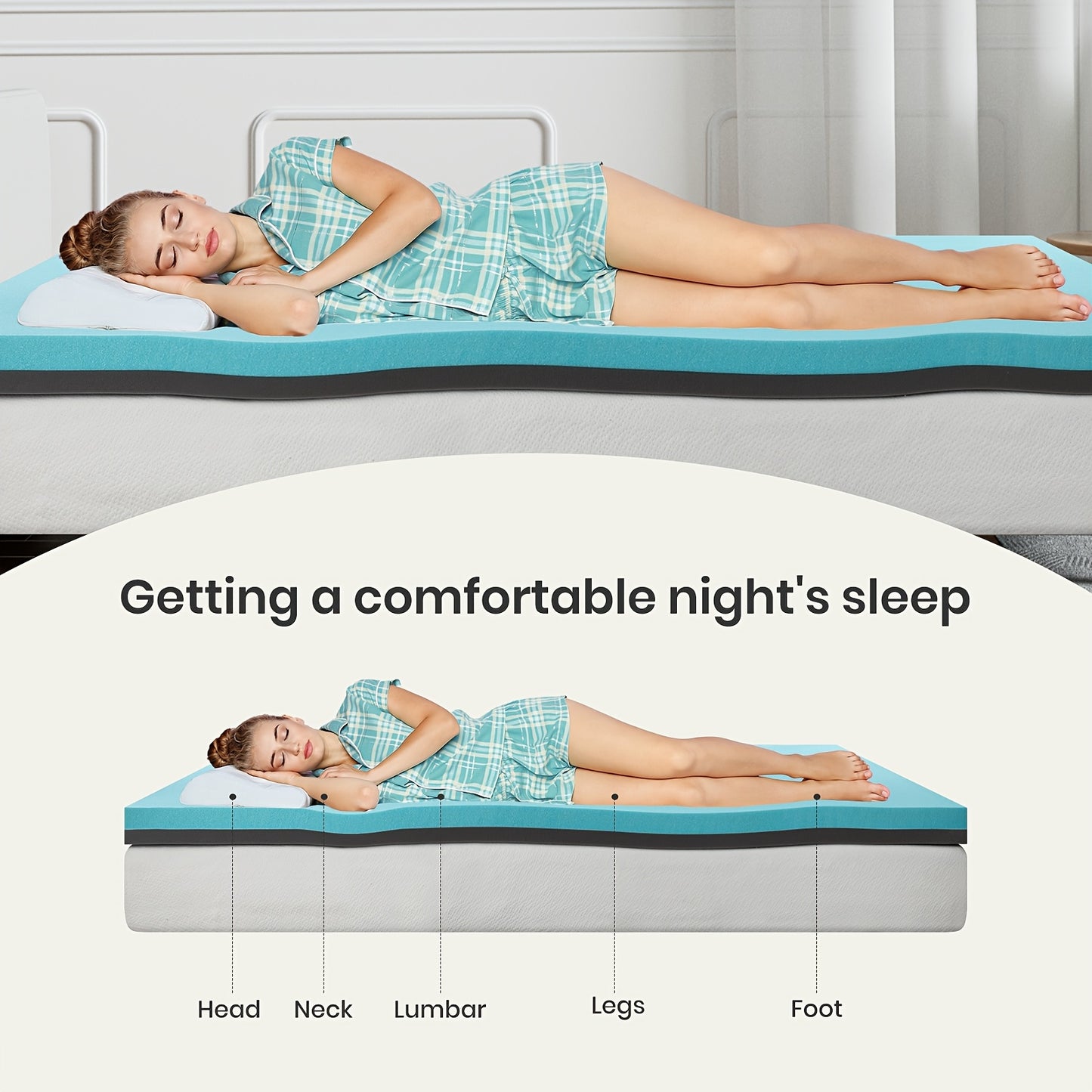 Bamboo Charcoal & Gel-Infused Memory Foam Mattress Topper - Hypoallergenic, Supportive Comfort for a Restful Night’s Sleep, Breathable Blue Design for Ultimate Cooling & Allergy Relief, Stylish Bedroom Accessory