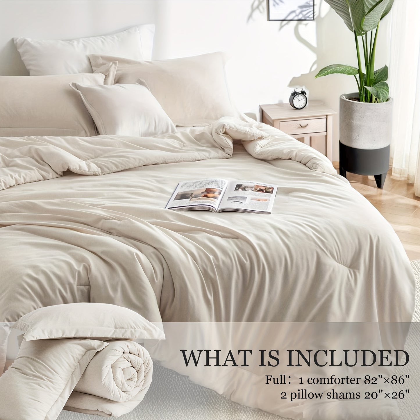 Twin/Full/Queen/King Size Comforter Set - 3pcs Beige Bedding Set for All Seasons, Light Luxury And Minimalist Style Design Bed in a Bag with 1 Comforter, 2 Pillowcases, Perfect Gift for Family And Friend