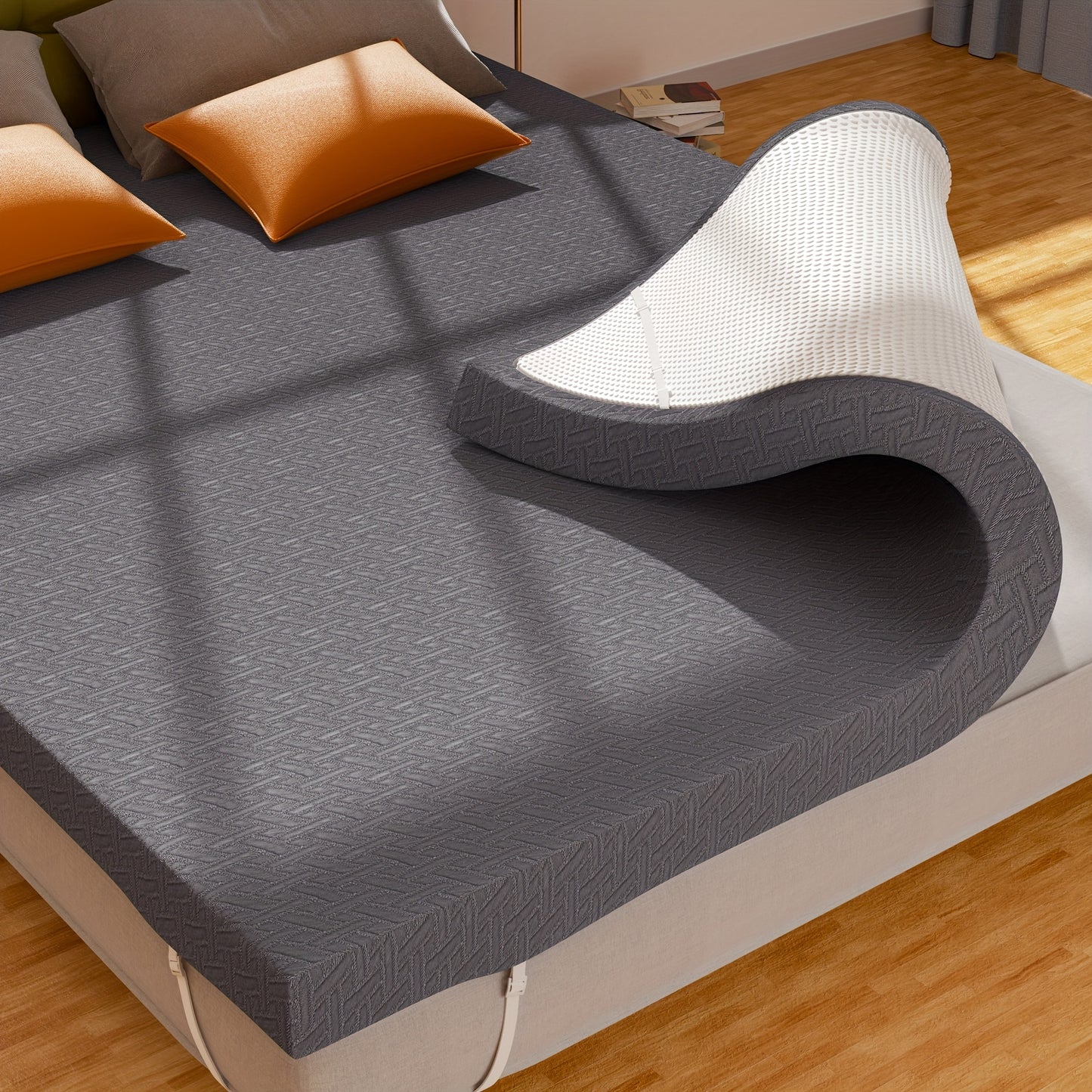 Foldable Thickened Quilted Latex Layer High Resilience Zero Pressure Mattress Topper with Memory High Resilience Latex, 3D Edge Support, Knitted Breathable Non-slip Pad