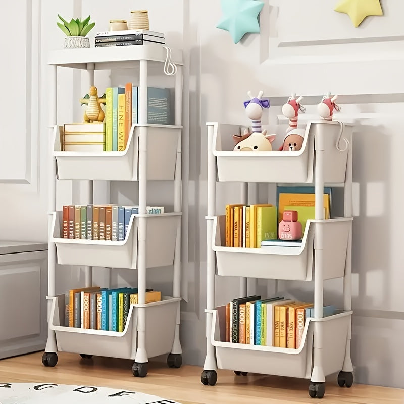 5/3 Layer White Storage Shelf, Wheeled Mobile Rack, Suitable For Living Room, Bedroom, Dormitory, Office, Garage Space, Best Storage Shelf For Rack, Standing Shelf