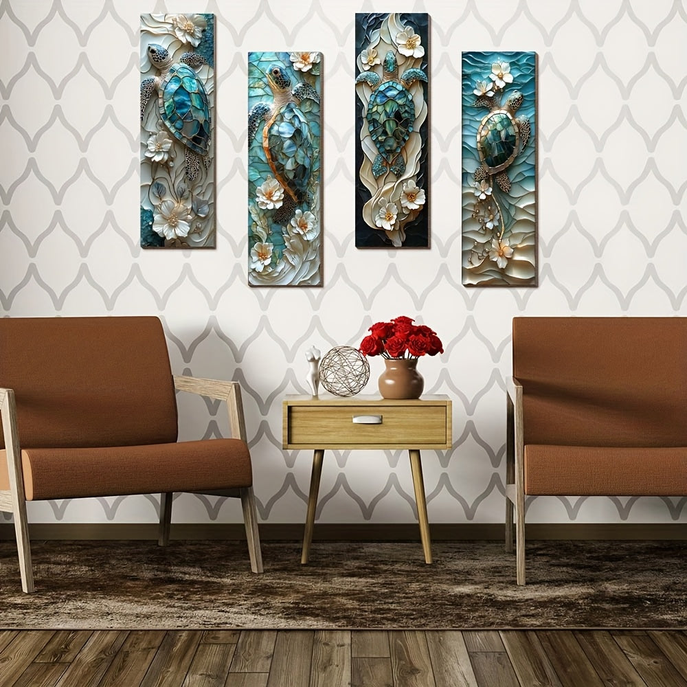 4pcs Sea Turtle Wall Decor, 2D Flat Wooden Wall Hangings, Minimalist Style, Suitable for Bedrooms, Living Rooms, Hallways, Home Decor Gifts, 11.81in x 3.94in
