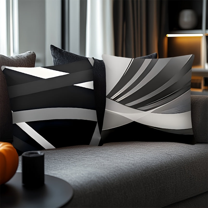 Set Of 4 Black Throw Pillow Covers Modern Abstract Grey Stripes Gray White Acrylic Bold Decorative Pillow Cases, Cozy Washable Polyester Cushion Covers For Home Decor Square 17.7x17.7 Inches Pillowcases (Pillow Insert Not Inc