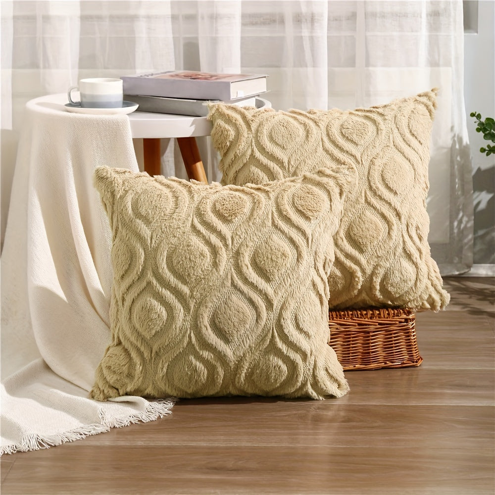 2pcs Boho Chic 18x18 Inch Throw Pillow Covers - Luxurious Soft Plush Faux Fleece with Geometric Quilted Pattern, Zip Closure - Machine Washable for Couch, Sofa, Bedroom Decor, Throw Pillows for Couch