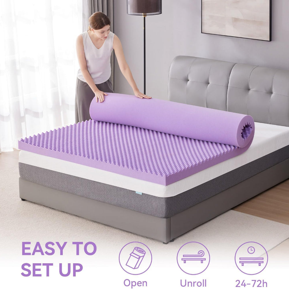 2 Inch/3 Inch Cooling Gel Memory Foam Mattress Topper - Ventilated Breathable Design, Purple, Fits All Mattresses, Multiple Sizes for Home, Hotel & Guest Room Use, Durable Comfort Layer for Enhanced Sleep Quality, Home Beddin