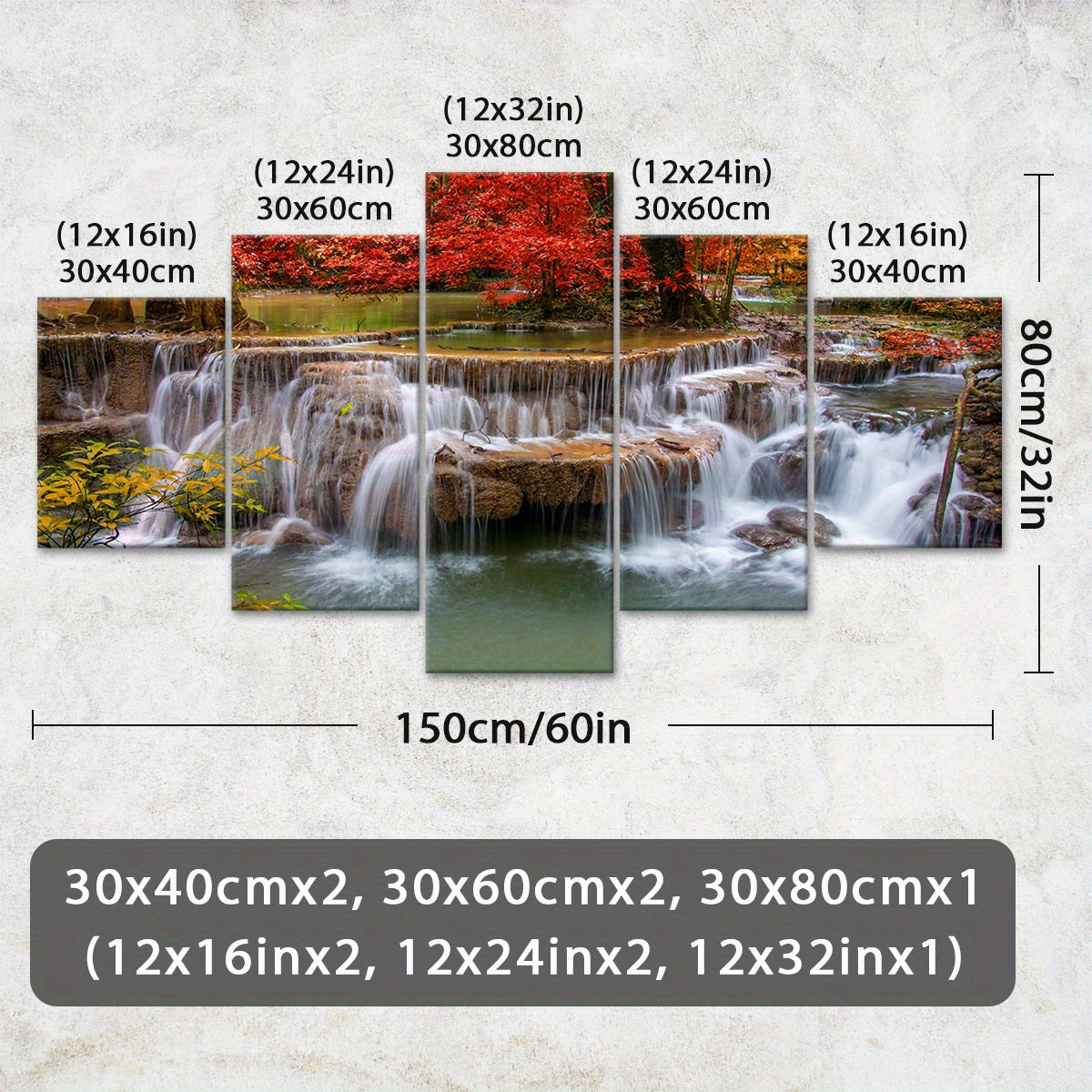 5pcs Wooden Framed Canvas, Jungle And Stream Theme Poster, Pattern Art for Home Decoration, Wall Decor for Living Room, Bedroom, Office, Bar, Restaurant, High Quality Waterproof Painting, HD Artwork.
