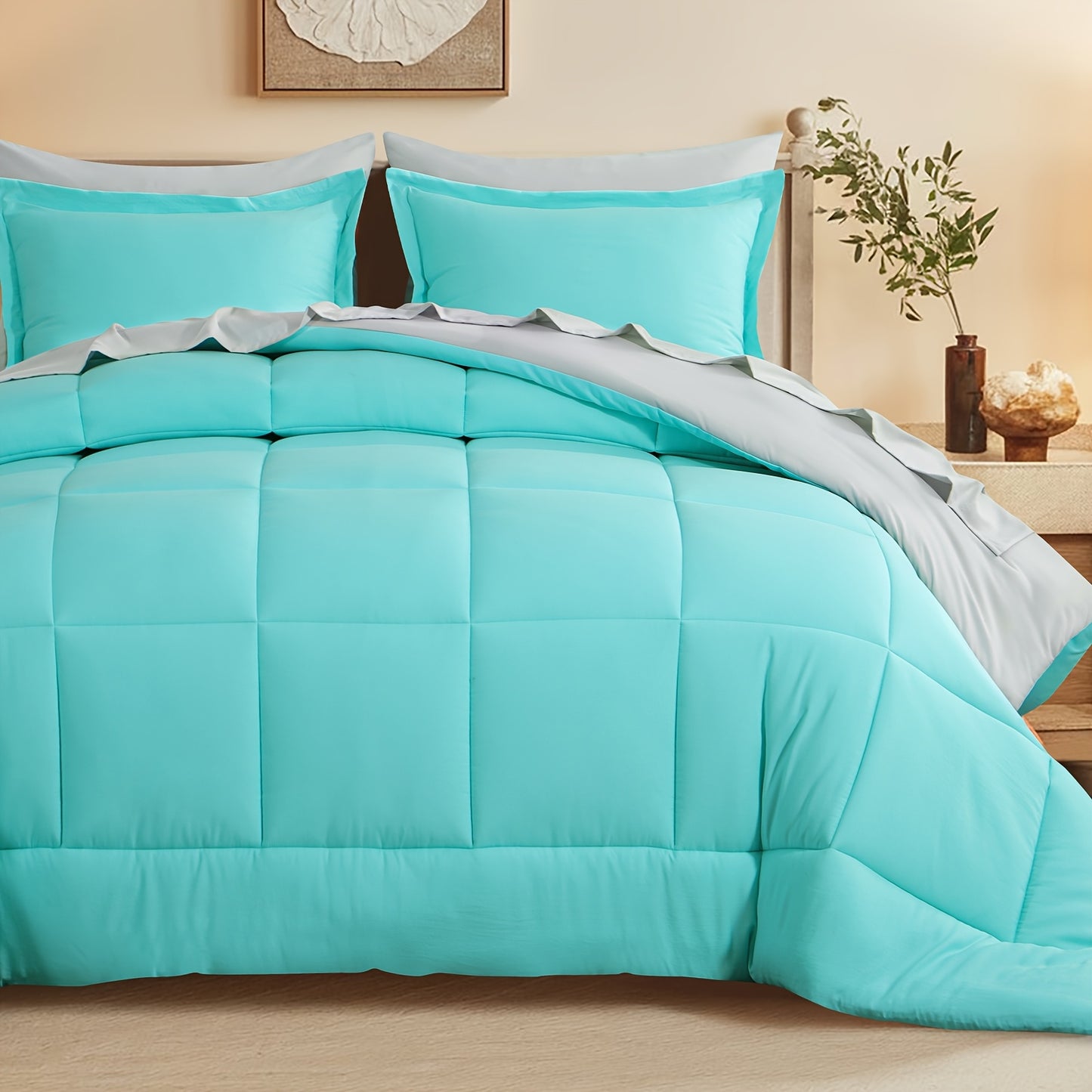 7pcs Ultra-Soft Bed In A Bag, Down Alternative Bedding Sets with All Season Quilted Comforter, Flat Sheet, Fitted Sheet, Pillowcases - Gifts for The Family And Friends, RUIKASI, Machine Washable, Polyester 100, Acrylic 15, Sa
