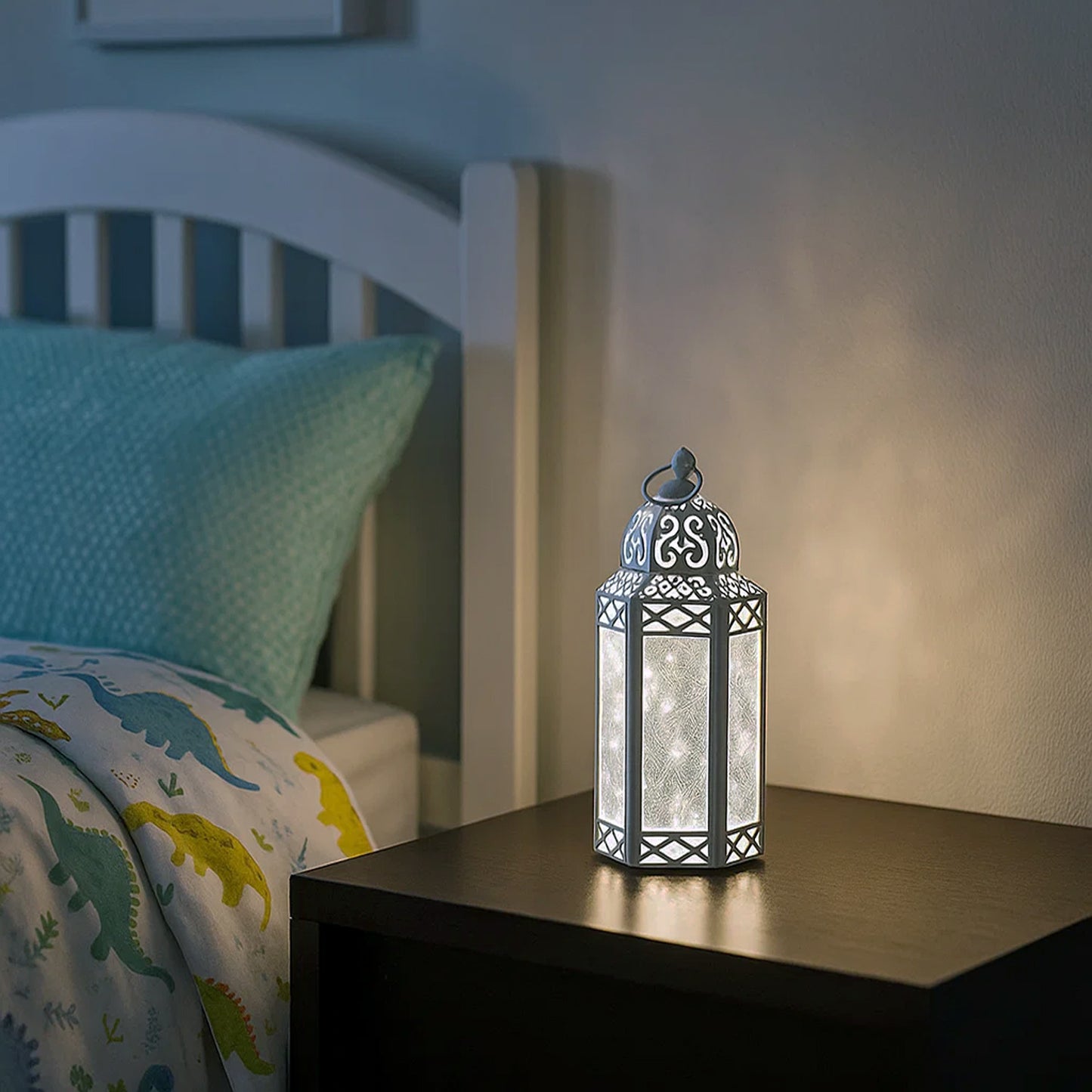 Stunning Ambient Lighting Safe and Stylish Glass Metal Moroccan Candle Lantern Holder Lamp with Battery-Operated LED Lights plus Remote Control – Handcrafted Lantern with Intricate Design and Embossed Glass, Indoor Home Dec