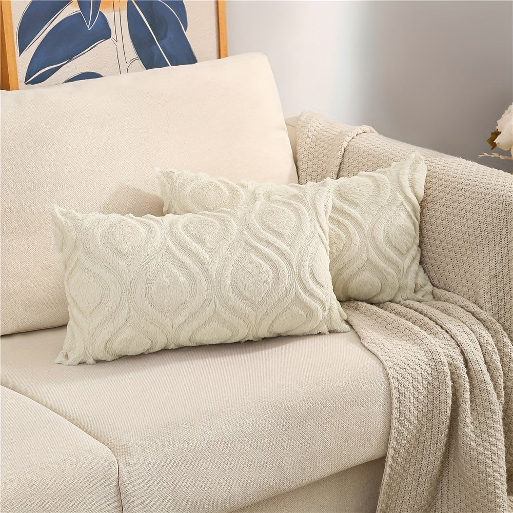 2pcs Boho Chic 18x18 Inch Throw Pillow Covers - Luxurious Soft Plush Faux Fleece with Geometric Quilted Pattern, Zip Closure - Machine Washable for Couch, Sofa, Bedroom Decor, Throw Pillows for Couch