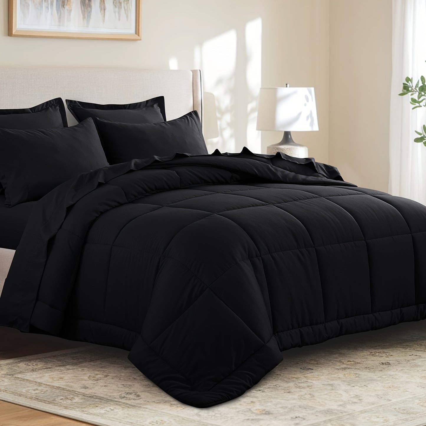 7pcs Ultra-Soft Bed In A Bag, Down Alternative Bedding Sets with All Season Quilted Comforter, Flat Sheet, Fitted Sheet, Pillowcases - Gifts for The Family And Friends, RUIKASI, Machine Washable, Polyester 100, Acrylic 15, Sa