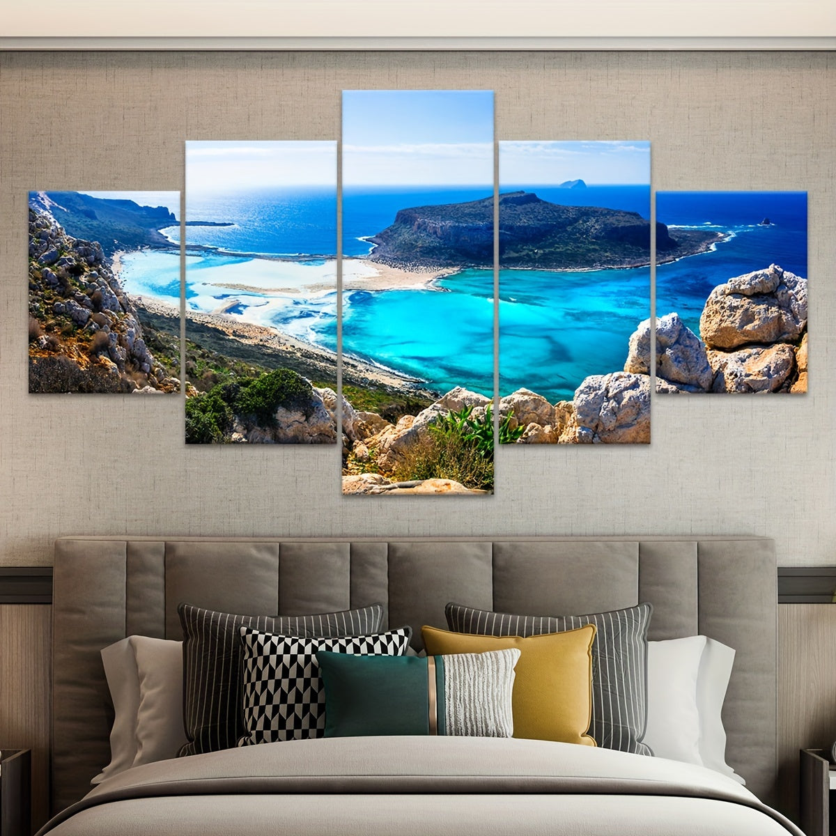 5pcs Frame Nature Seaside Lakes Canvas Poster, Sunrise Sunset Sea View Five Panel Scene Art, Modular Picture, Print Painting, Modern Art, Ideal Decor for Bedroom Living Room Kitchen Dorm, Wall Decoration, Gift for Family Frie