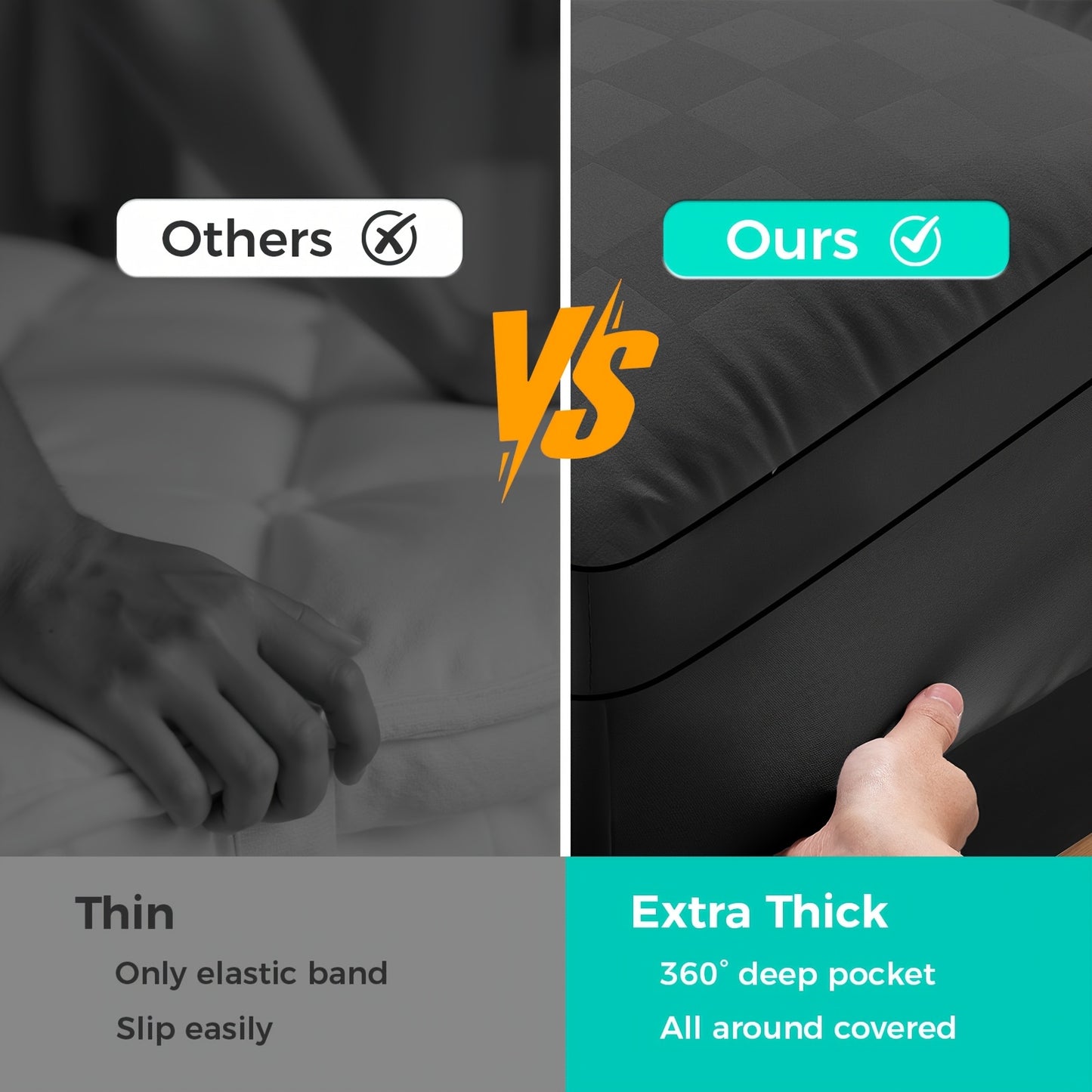 1500GSM Ultra - Thick Microfiber Checkered Mattress Topper & Protector - Deep Pockets, 21.7D Tight Fit, Soft Down - Alternative Fill, Machine Washable, Single Mattress Cover, Futon Mattress Cover, Super King Mattress Protecto