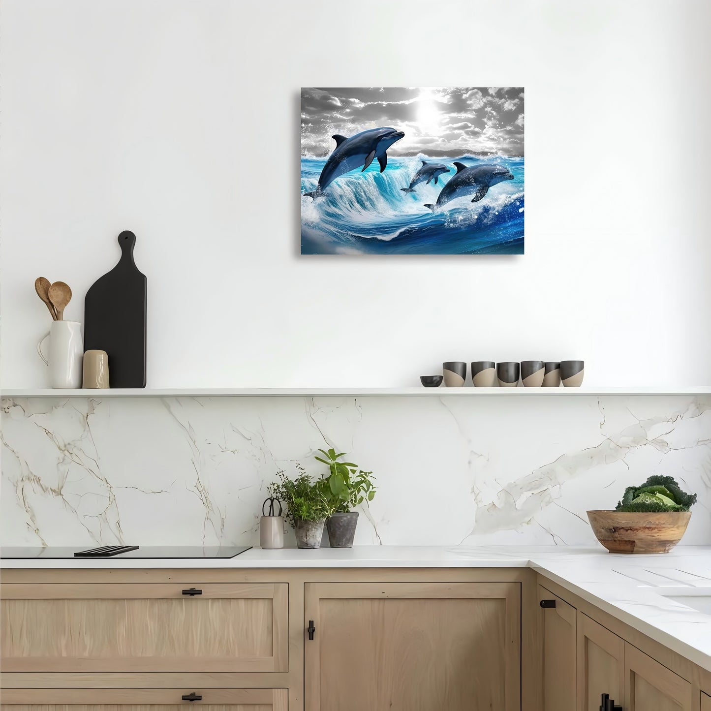 1pc Dolphin Leap Ocean Canvas Wall Art, Wooden Framed Seascape Print for Living Room, Bedroom, Kitchen - Home & Office Decor, Unique Gift for Any Occasion, 11.8x15.7 inches