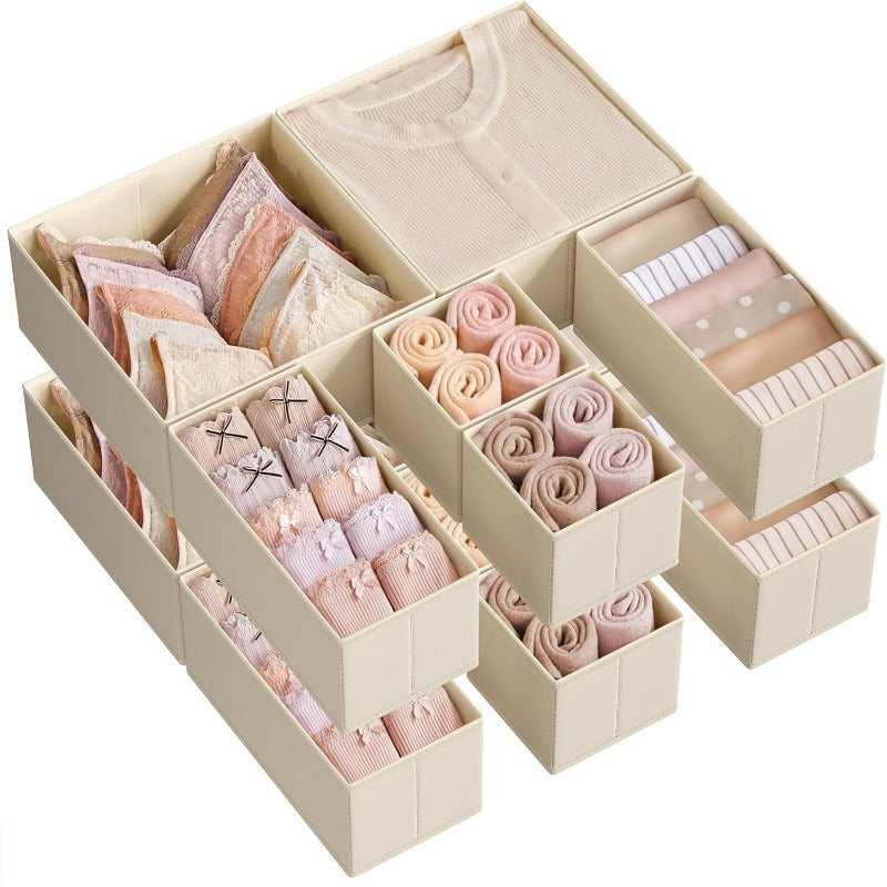 Dove Gray Drawer Organizer, Set of 12 Foldable Fabric Storage Bins for Socks, Underwear, Bras, Ties, Scarves, Dresser Drawer Organizers