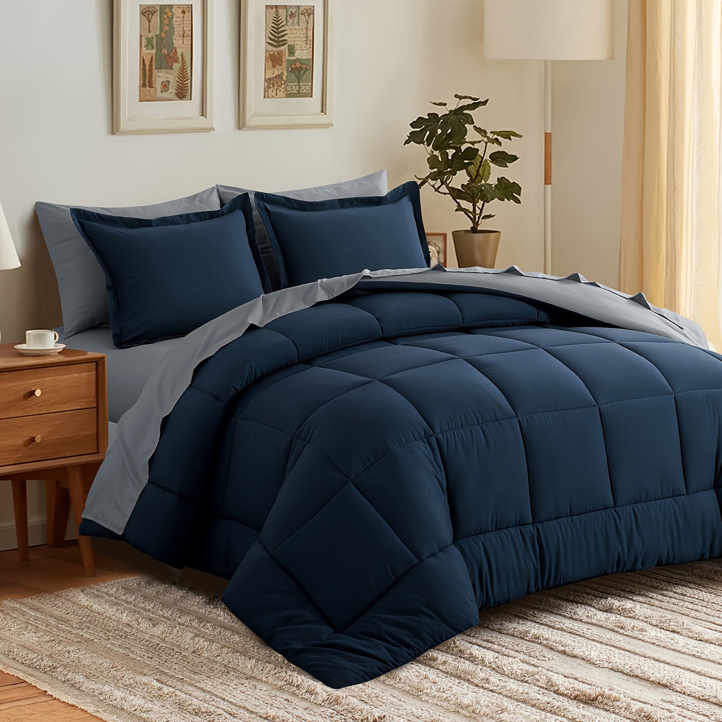 7pcs Ultra-Soft Bed In A Bag, Down Alternative Bedding Sets with All Season Quilted Comforter, Flat Sheet, Fitted Sheet, Pillowcases - Gifts for The Family And Friends, RUIKASI, Machine Washable, Polyester 100, Acrylic 15, Sa