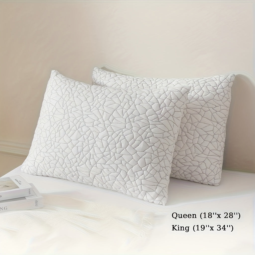 2-Pack Luxury Cooling Bed Pillows - Breathable Down Alternative Gusseted Supportive Pillows with White & Navy Blue Elegant Pattern, Soft Fiber Fill, Machine Washable - Hotel & Home Bedding for Side/Back/Stomach Sleepers, All-