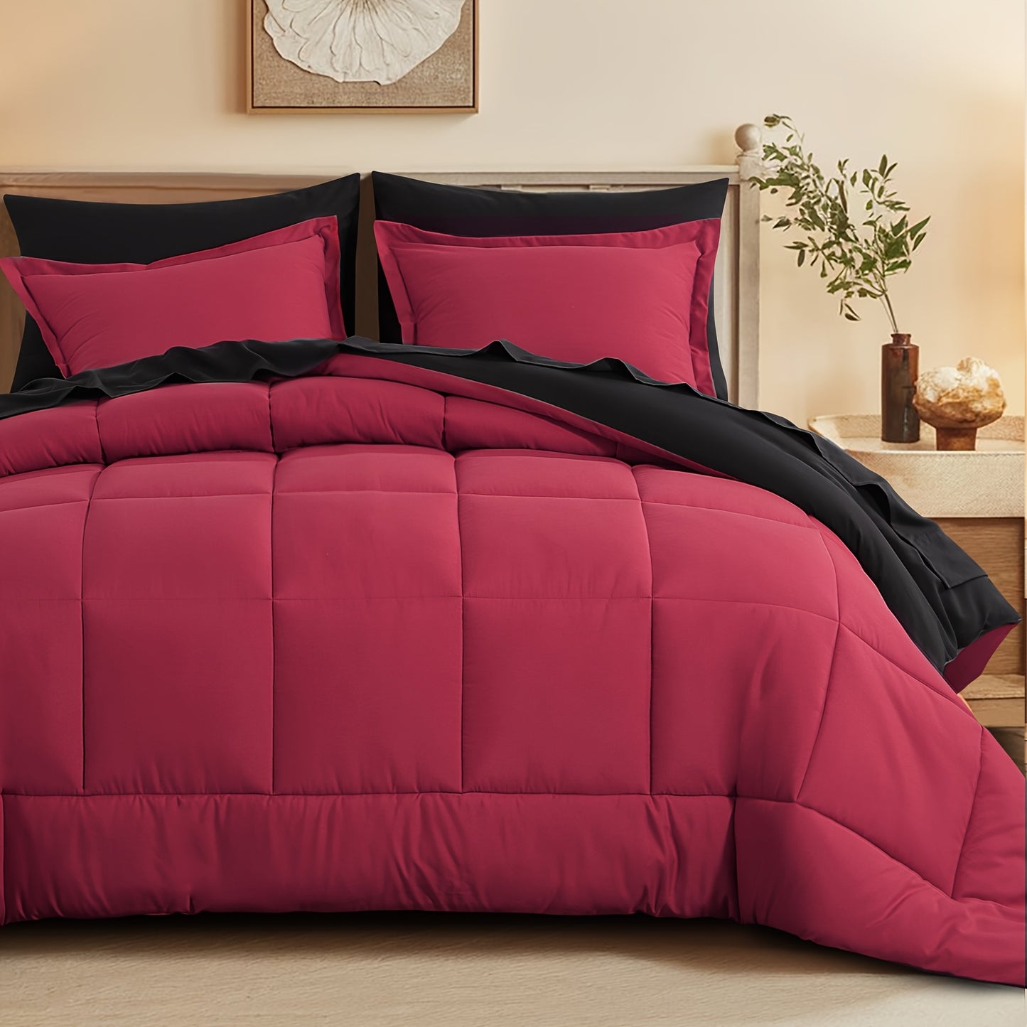 7pcs Ultra-Soft Bed In A Bag, Down Alternative Bedding Sets with All Season Quilted Comforter, Flat Sheet, Fitted Sheet, Pillowcases - Gifts for The Family And Friends, RUIKASI, Machine Washable, Polyester 100, Acrylic 15, Sa