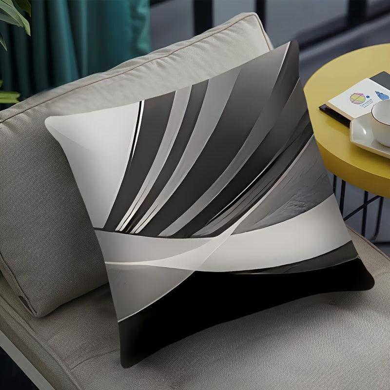 Set Of 4 Black Throw Pillow Covers Modern Abstract Grey Stripes Gray White Acrylic Bold Decorative Pillow Cases, Cozy Washable Polyester Cushion Covers For Home Decor Square 17.7x17.7 Inches Pillowcases (Pillow Insert Not Inc