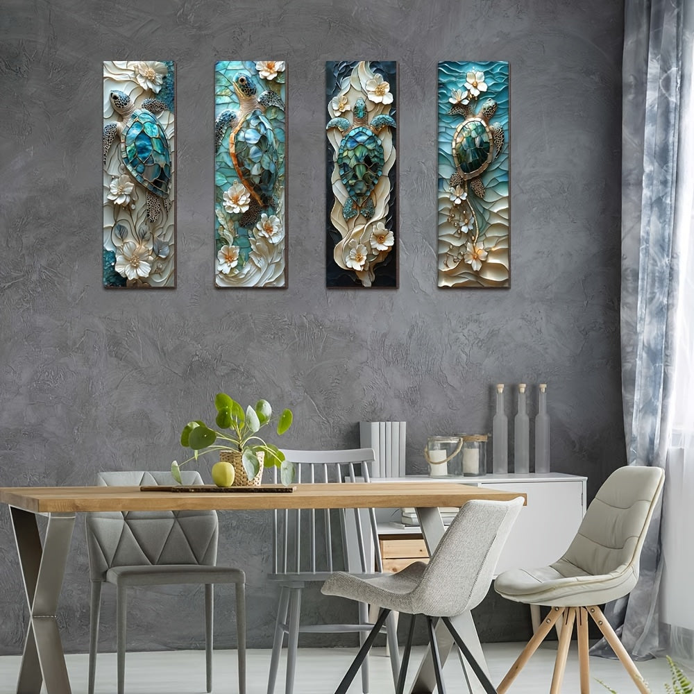 4pcs Sea Turtle Wall Decor, 2D Flat Wooden Wall Hangings, Minimalist Style, Suitable for Bedrooms, Living Rooms, Hallways, Home Decor Gifts, 11.81in x 3.94in
