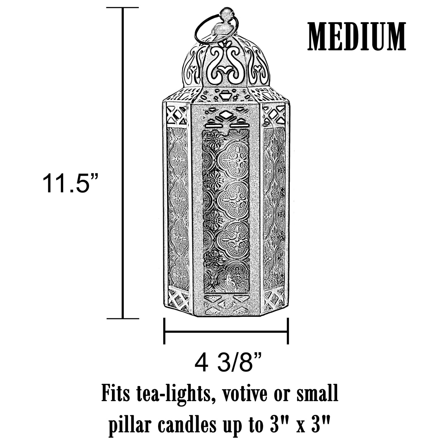 Stunning Ambient Lighting Safe and Stylish Glass Metal Moroccan Candle Lantern Holder Lamp with Battery-Operated LED Lights plus Remote Control – Handcrafted Lantern with Intricate Design and Embossed Glass, Indoor Home Dec