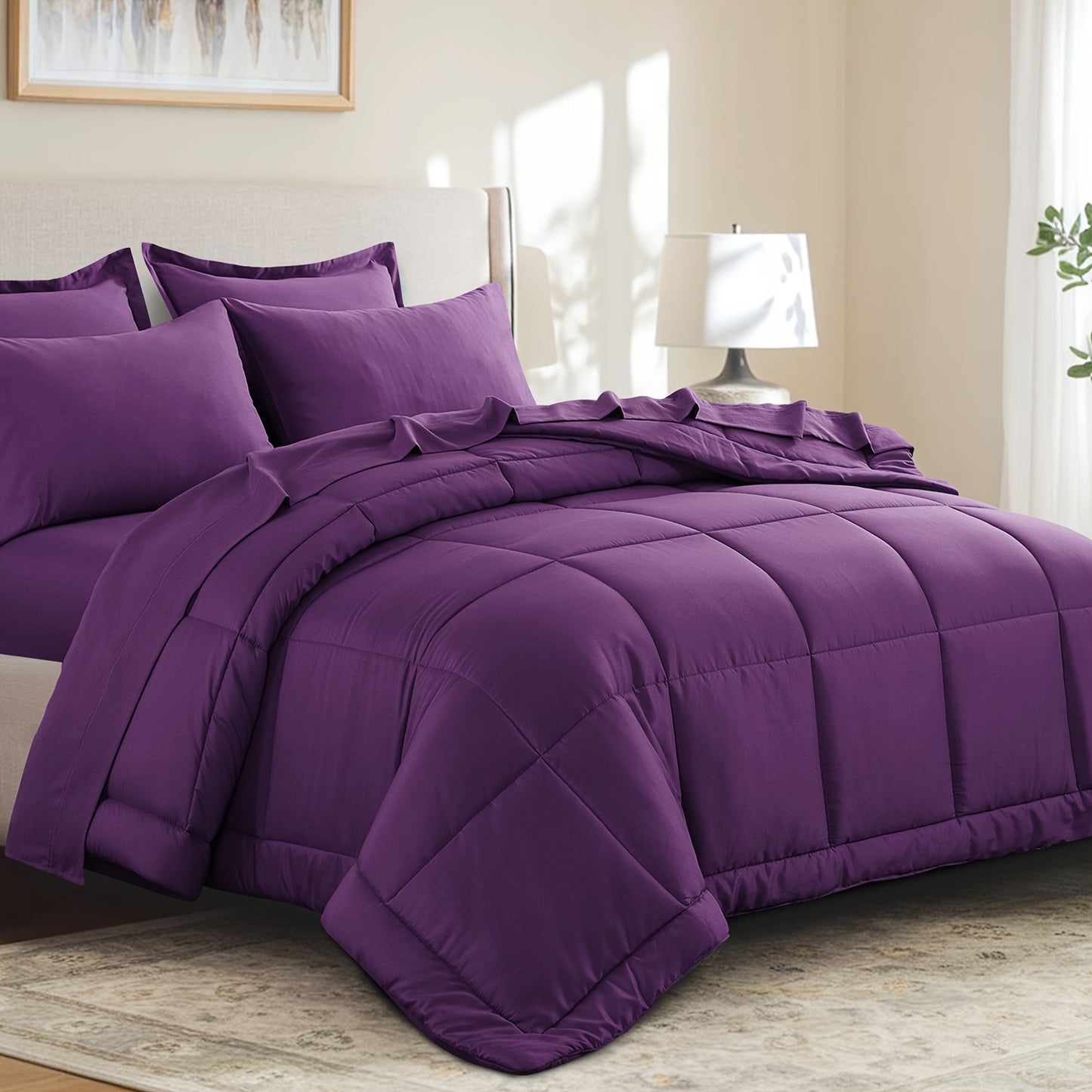 7pcs Ultra-Soft Bed In A Bag, Down Alternative Bedding Sets with All Season Quilted Comforter, Flat Sheet, Fitted Sheet, Pillowcases - Gifts for The Family And Friends, RUIKASI, Machine Washable, Polyester 100, Acrylic 15, Sa