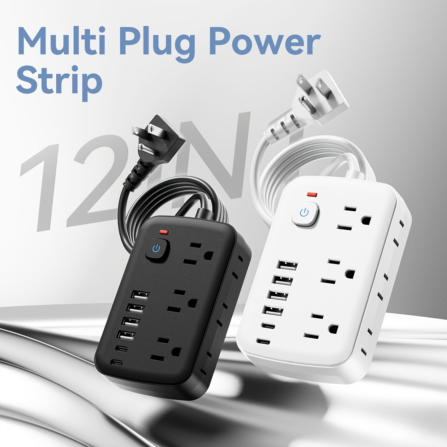 Slim 6-Outlet Power Strip with 6 USB Connections (2 USB-C) | 5FT/10FT Cable, Suitable for Wall Mounting in Offices, Schools, And Dormitories
